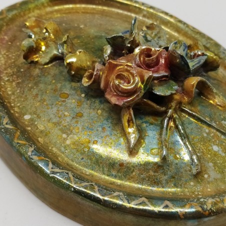 Formella ovale Bottega Gatti soggetto floreale 1986