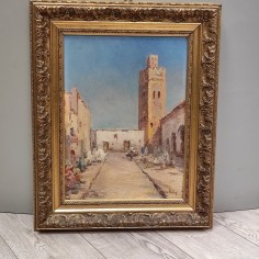 Quadro Henri Voisin olio su tavola veduta di Marrakesh anno 1938 2