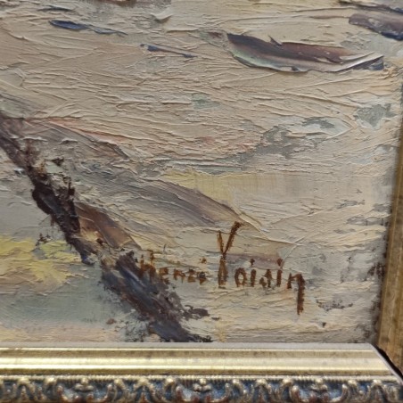 Quadro Henri Voisin olio su tavola veduta di Marrakesh anno 1938