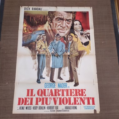 Manifesto originale Il quartiere dei più violenti 1971 Strappi diffusi, ingia...