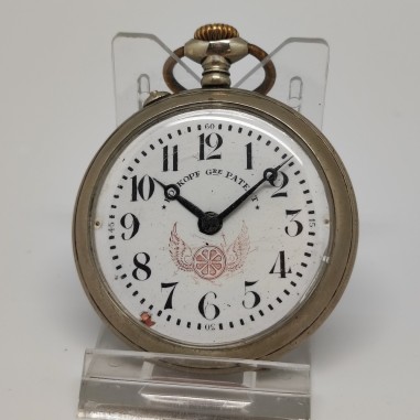 Orologio da tasca Roskopf G.re patent con decorazione ferroviaria. Da riparare