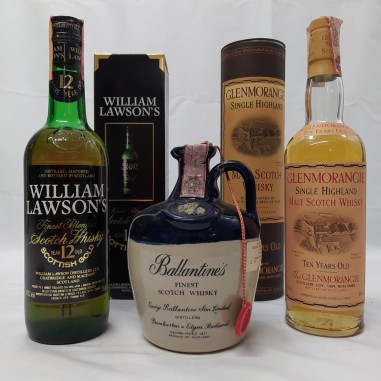 Lotto di 3 bottiglie whisky William Lawson Glenmorange e Ballantines