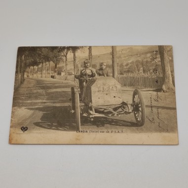 Cartolina postale pilota Vincenzo Lancia su vettura Fiat nel 1925. Ingiallimenti