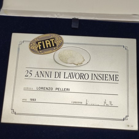 Targa per 25 anni di lavoro in Fiat, 1993 in cofanetto. Ovale Fiat scollato