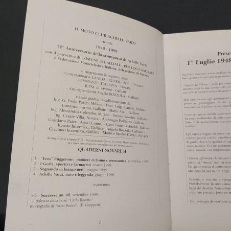Volume Achille Varzi Mito e leggenda, Quaderni novaresi, Gianfranco Capra, 1998