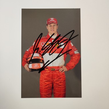 Michael Schumacher cartolina con autografo originale formato 13x19 cm