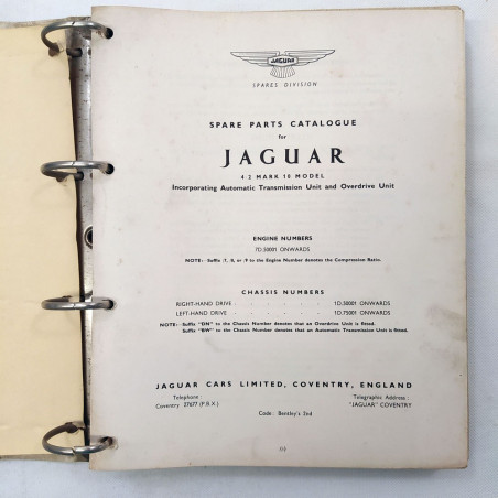 Jaguar Spare parts catalogue - Raccoglitore parti di ricambio 1965. Polvere