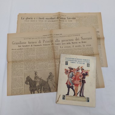 Opuscolo IV centenario di Emanuele Filiberto e 2 quotidiani 1928 su casa Savoia