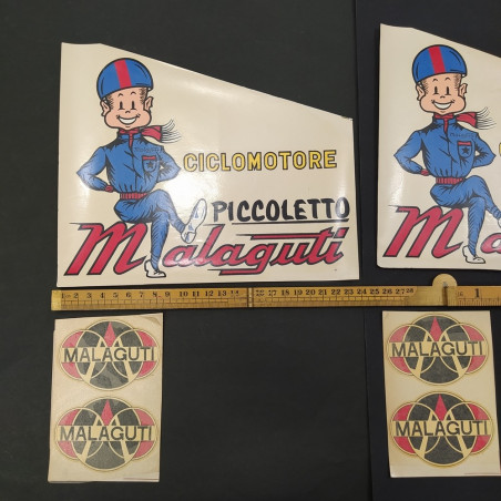 Lotto 4 vetrofanie Malaguti piccole e 2 adesivi Malaguti grandi anni 70