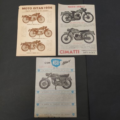 Lotto di 3 volantini moto Cimatti, NSU, Gitan anni '50. Piccoli strappi