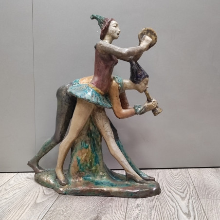 Gruppo plastico Riccardo Gatti ceramica policroma suonatori h. 50 cm