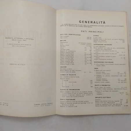 Fiat Vettura 1100 R Caratteristiche e dati per le revisioni Feb. 1966 macchie