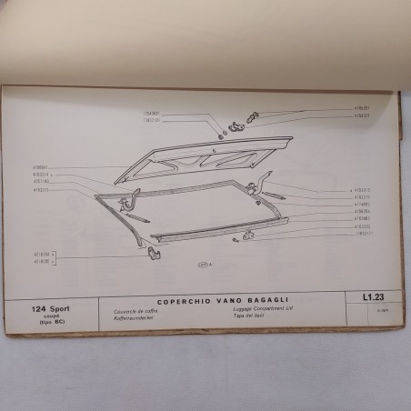 Fiat 124 Sport coupè (tipo BC) Catalogo Parti di Ricambio Carrozzeria 1969