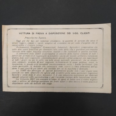 Opuscolo auto Carlo Mascheroni mod. Edit Torpedo. Aloni di umidità