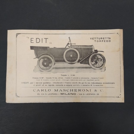 Opuscolo auto Carlo Mascheroni mod. Edit Torpedo. Aloni di umidità