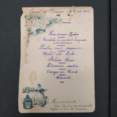 Lotto di 5 menu di ristorante degli inizi del '900 in francese. Macchie 2