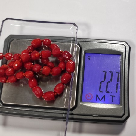 Collana corta girocollo in barilotti di corallo rosso intenso fermaglio argento