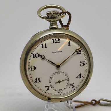 Orologio da tasca Longines con catenella, carica manuale. Incisione interna