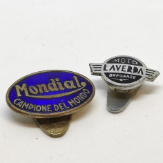 Lotto di 2 spillini motociclistici Mondial e Laverda smaltati. Buono 2