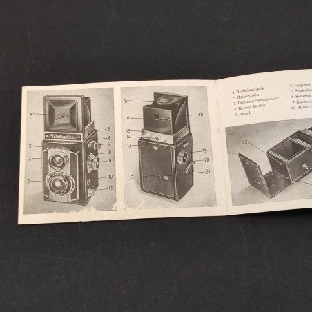Manuale ottica Weltaflex 6x6 in tedesco, 1956. Sbucciature e ingrigimento