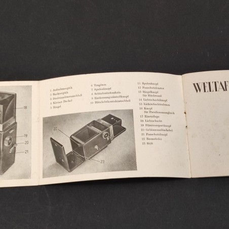 Manuale ottica Weltaflex 6x6 in tedesco, 1956. Sbucciature e ingrigimento