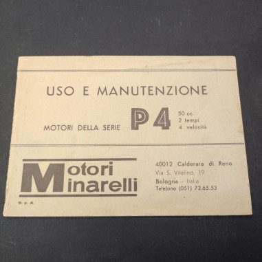 Libretto uso e manutenzione motori Minarelli serie P4, 1976. Ingiallimenti