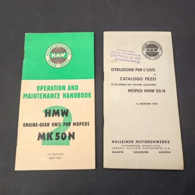 Lotto di 2 libretti uso e manutenzione HMW - MK 50N anni '50 in inglese. Buono