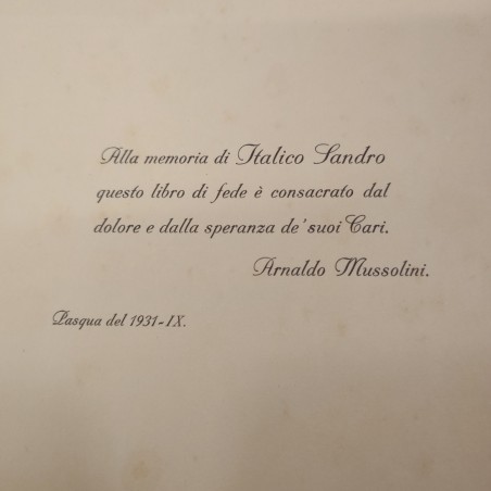 Libro in memoria di Italico Alessandro Mussolini, dedica Arnaldo Mussolini, 1931