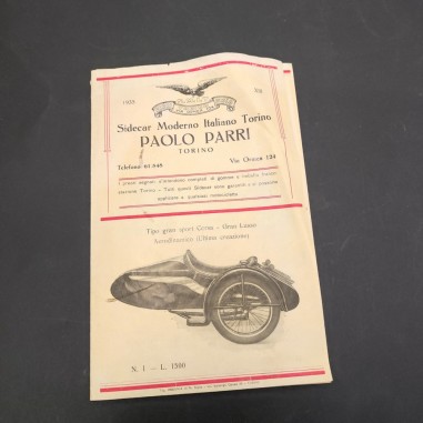 Catalogo sidecar moderno italiano Torino Paolo Parri 1935. Ingiallimenti