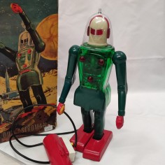 Robot giocattolo Dux Astroman. Buono plastica verde trasparente scatola 2