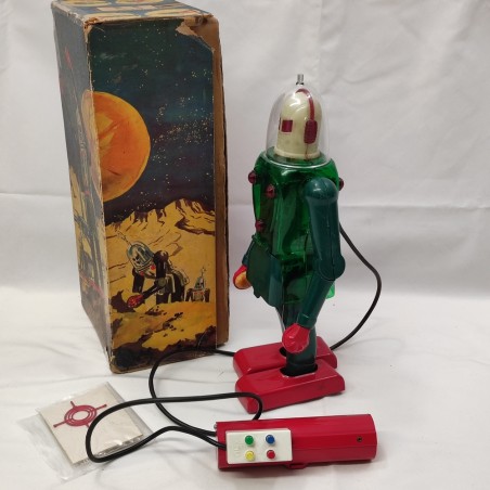 Robot giocattolo Dux Astroman. Buono plastica verde trasparente scatola