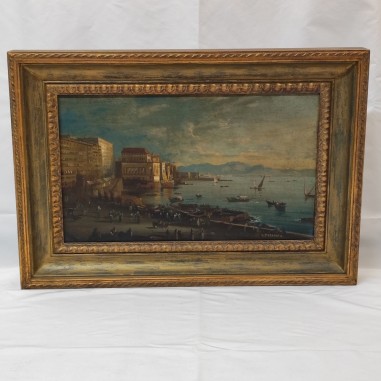 Quadro olio su tela E. Ferrante veduta di Napoli seconda metà 800