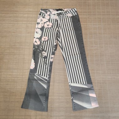 Pantaloni jeans donna Just Cavalli tg 46 neri a righe e fiori