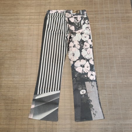 Pantaloni jeans donna Just Cavalli tg 46 neri a righe e fiori