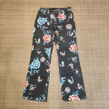 Pantaloni jeans donna Just Cavalli tg 46 blu scuro e fiori colorati