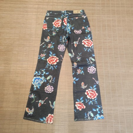 Pantaloni jeans donna Just Cavalli tg 46 blu scuro e fiori colorati