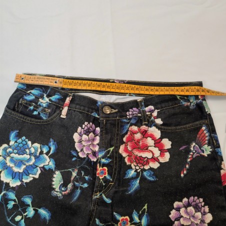 Pantaloni jeans donna Just Cavalli tg 46 blu scuro e fiori colorati