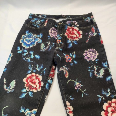 Pantaloni jeans donna Just Cavalli tg 46 blu scuro e fiori colorati