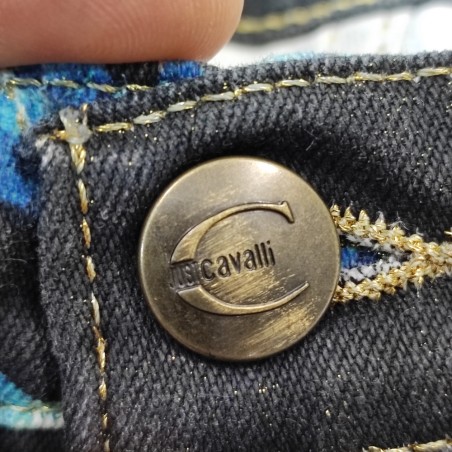Pantaloni jeans donna Just Cavalli tg 46 blu scuro e fiori colorati