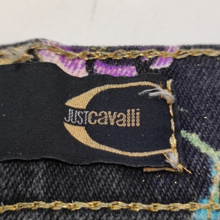 Pantaloni jeans donna Just Cavalli tg 46 blu scuro e fiori colorati
