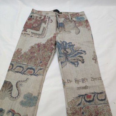 Pantaloni jeans donna Just Cavalli tg 46 tigre e fiori birmani