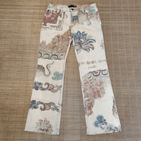 Pantaloni jeans donna Just Cavalli tg 46 tigre e fiori birmani