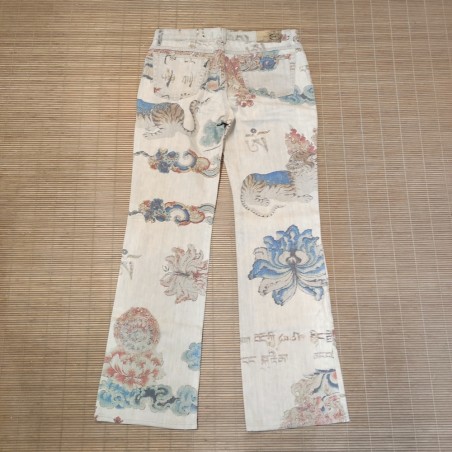 Pantaloni jeans donna Just Cavalli tg 46 tigre e fiori birmani