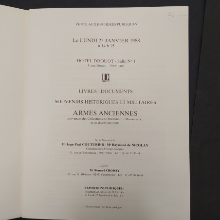 Libro Catalogo Etude Couturier Nicolay – Souvenirs historiques et militaires Arm