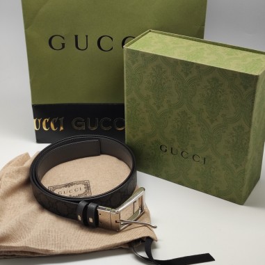 Gucci cintura reversibile con incrocio GG e fibbia in acciaio lucidato nuova