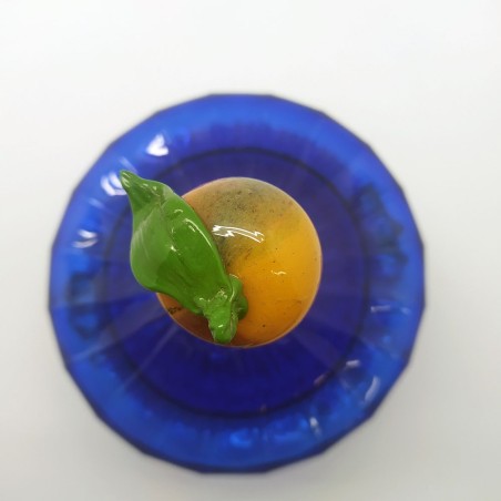 Vaso con coperchio in vetro di Murano blu con intrusioni in oro