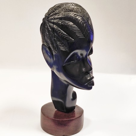 Statuina africana testa di donna in legno di ebano h. 22 cm