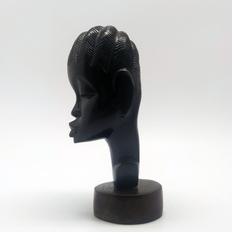 Statuina africana testa di donna in legno di ebano h. 22 cm