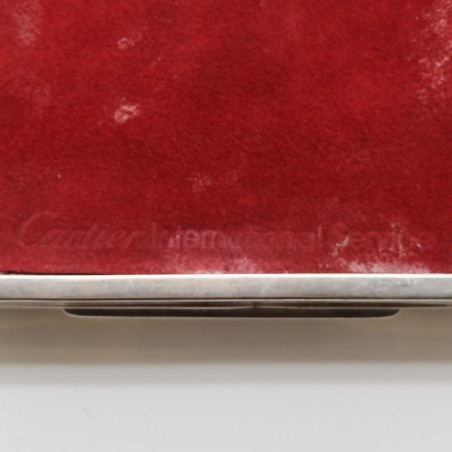 Cofanetto Cartier argentato con incisione H.S.G. e decorazione a raggi