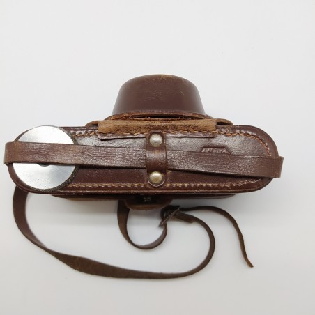 Borsa per macchina fotografica Leica in cuoio marrone con vite. Scucitura